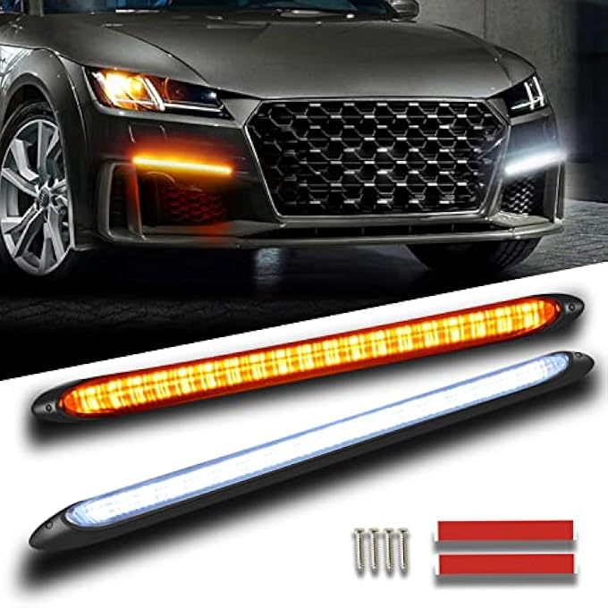 Qasim Drl Led Strip Car Daytime Running Light 925In White Automobile Decorative Lights Yellow Streamer Flow Turn Signal Light Tail Light Strip Bar 12V 2Pcs 235Cm - Image 1