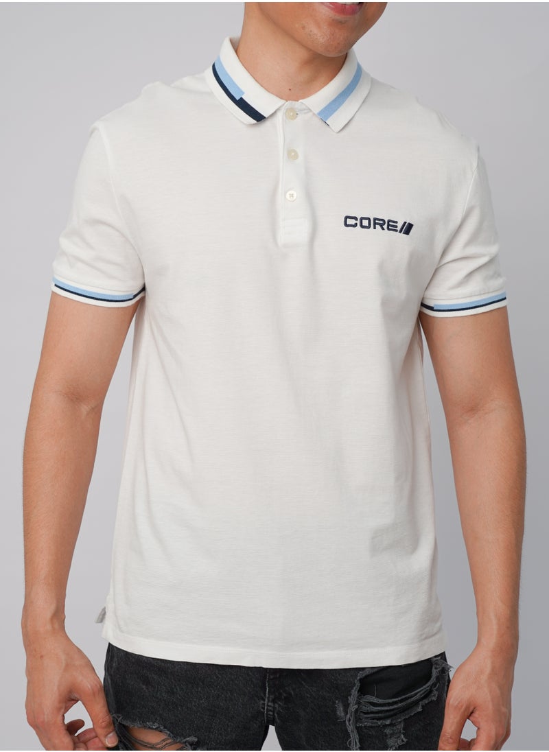 JACK & JONES - Men’s Embraided Plain casual Polo T-Shirt in Pure White - Image 1