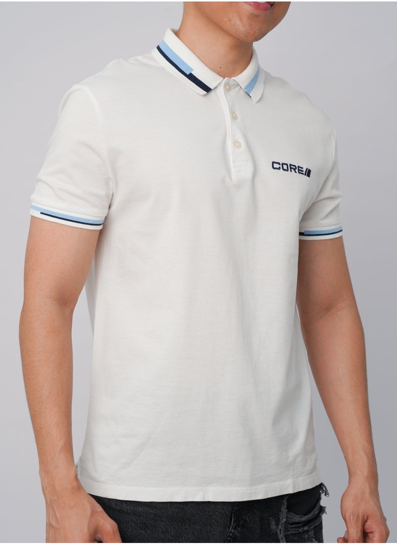 JACK & JONES - Men’s Embraided Plain casual Polo T-Shirt in Pure White - Image 1
