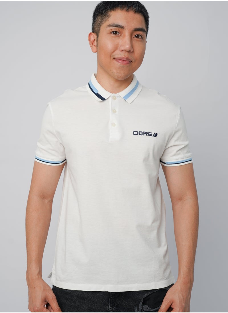 JACK & JONES - Men’s Embraided Plain casual Polo T-Shirt in Pure White - Image 1