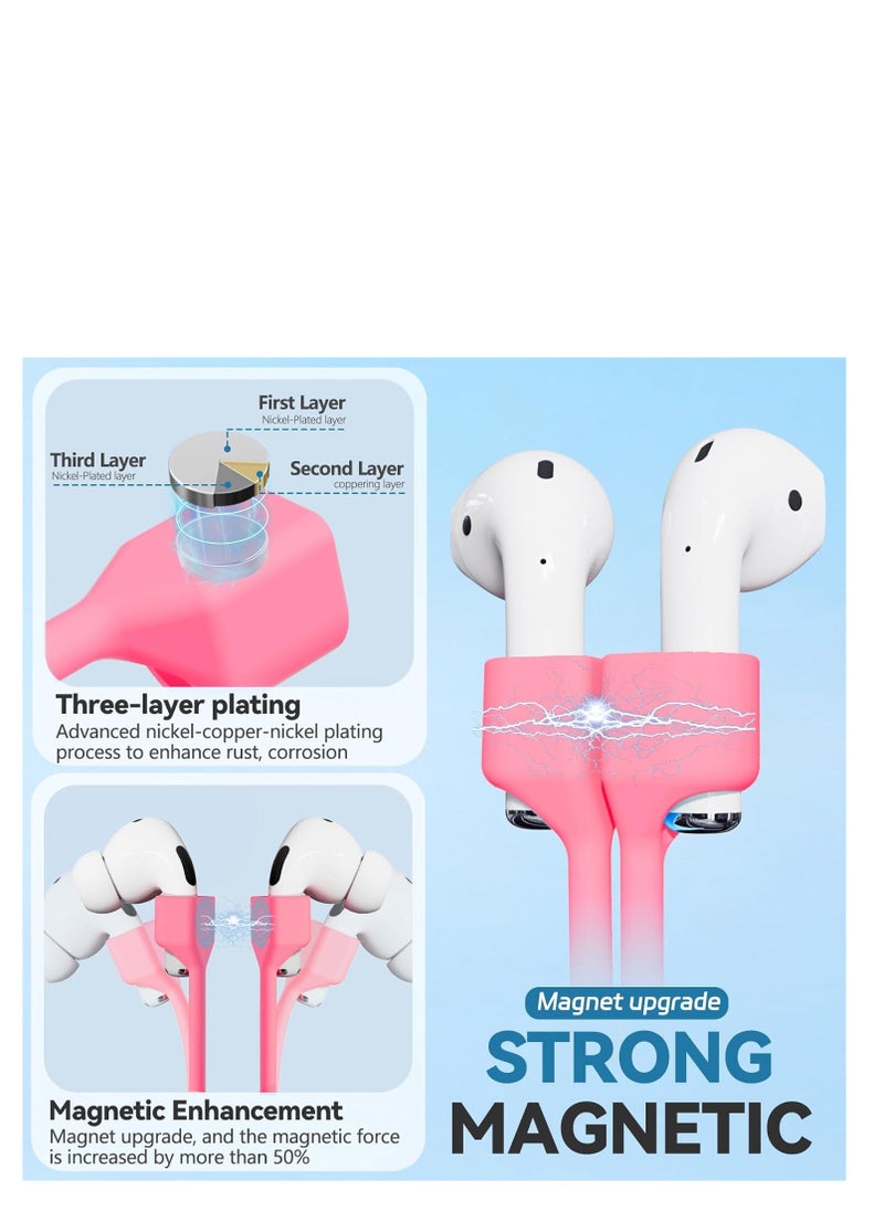 Generic Colorful Magnetic Straps For AirPods Soft Silicone Lanyard Compatible With Airpods - PINK  - Image 2