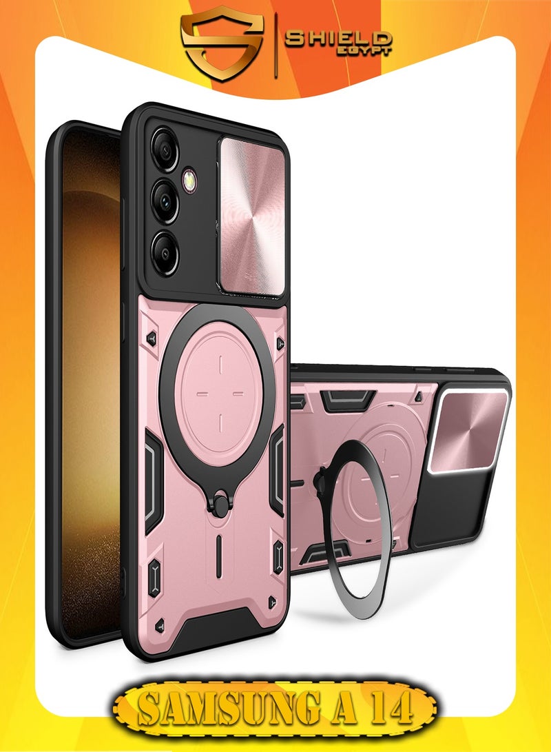 SHIELD EGYPT SHIELD EGYPT For Samsung Galaxy A14/A14 5G Armored Camera Shield Cover Camera Lend Protection, Built-in 360° (Rose Gold)