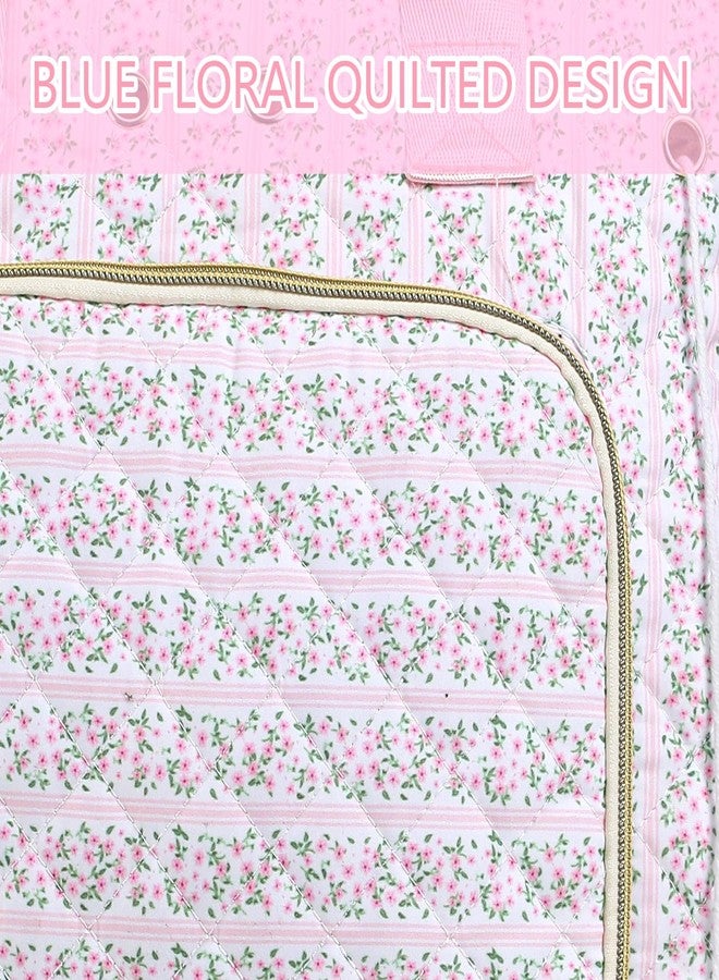 SilTriangle Large Pink Floral Quilted Crochet Knitting Bags and Totes Organizer Cotton Yarn Hook Bag Holder Christmas Corduroy Gift for Crochet Lover Crocheting Accessories, Needle with Zipper, Size L - Image 3