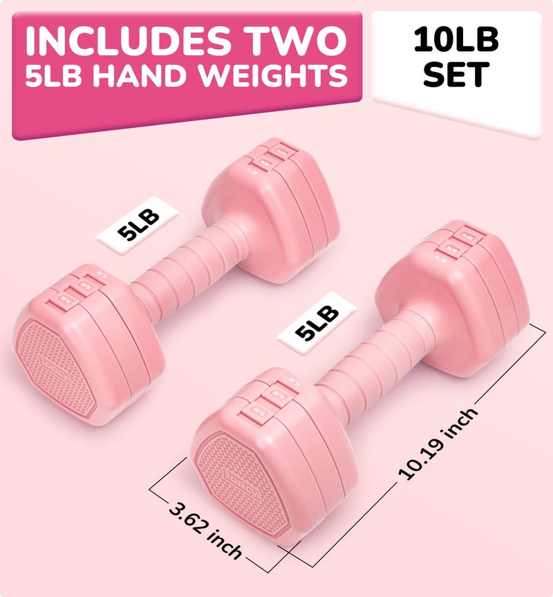 JORICY Adjustable Dumbbell Set of 2, 10LBS Hand Weights for Women Men 3-in-1 Free Weight Dumbbells Sets for Home Gym & Outdoor Exercise Workout Strength Training Equipments Pink - Image 2