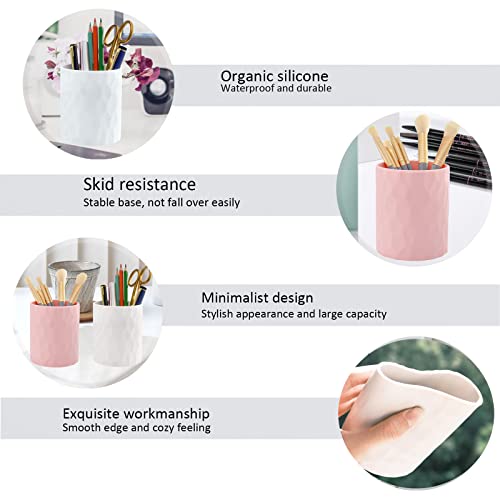 minimaliving Pen Holder,Nordic Style Silicone Waterproof Pencil Holder for Desk Simple&Modern Minimalist Makeup Organizer Multifunctional Office Supplies for Home,Kids and School (White) - Image 3