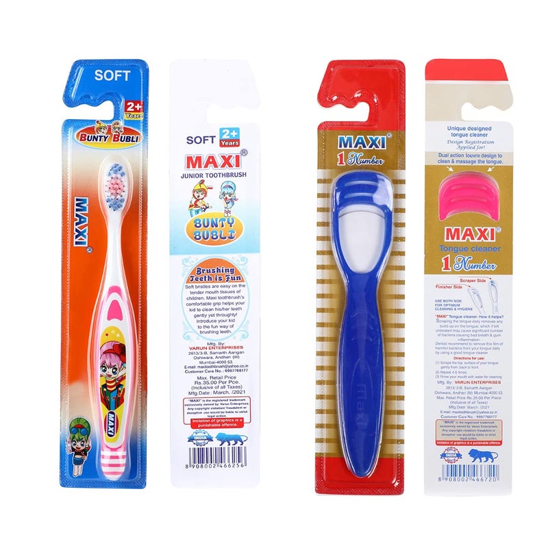 MAXI Oral Care Combo of 8-4 Bunty Bubli Junior Kids Soft Toothbrush & 4 TC - 1 Number Tongue Cleaner - Image 4