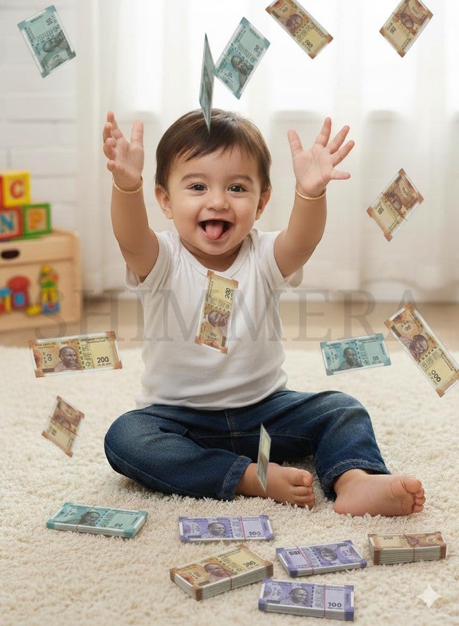 Shimmera Primium Quality Kids Playing Fake Rupees Cash Bundles 60 Notes for Kids, Educational Toy Money Pack Nakli Note Set All New 10 | 20 | 50 | 100 | 200 | 500 Artificial Playing Currency - Image 2