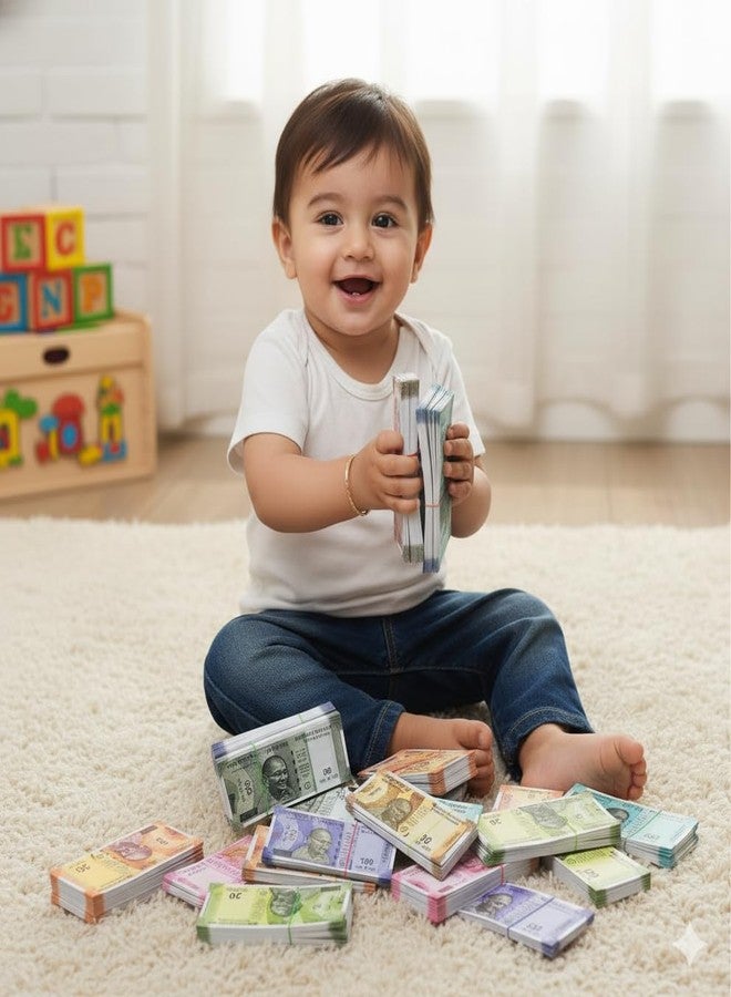 Shimmera Primium Quality Kids Playing Fake Rupees Cash Bundles 60 Notes for Kids, Educational Toy Money Pack Nakli Note Set All New 10 | 20 | 50 | 100 | 200 | 500 Artificial Playing Currency - Image 1