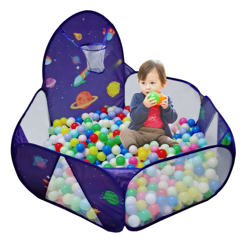 LOJETON Kids Ball Pit Pop Up 3Children Play Tent Toddler Ball Pool Baby Crawl Playpen with Basketball Hoop Portable Toys for Girls Boys 4 ft 120 cm Balls Not Included Spaceship - Image 2