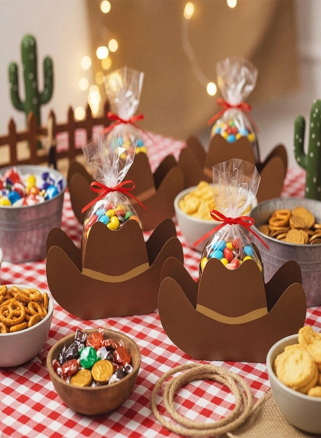 Epakh 24 Sets 3D Western Cowboy Hat Gift Boxes with Opp Bags and Red Ribbons Wild West Candy Party Favors Food Snack Goodie Boxes Containers for Vbs Rodeo Theme Birthday Party Decorations Supplies - Image 5