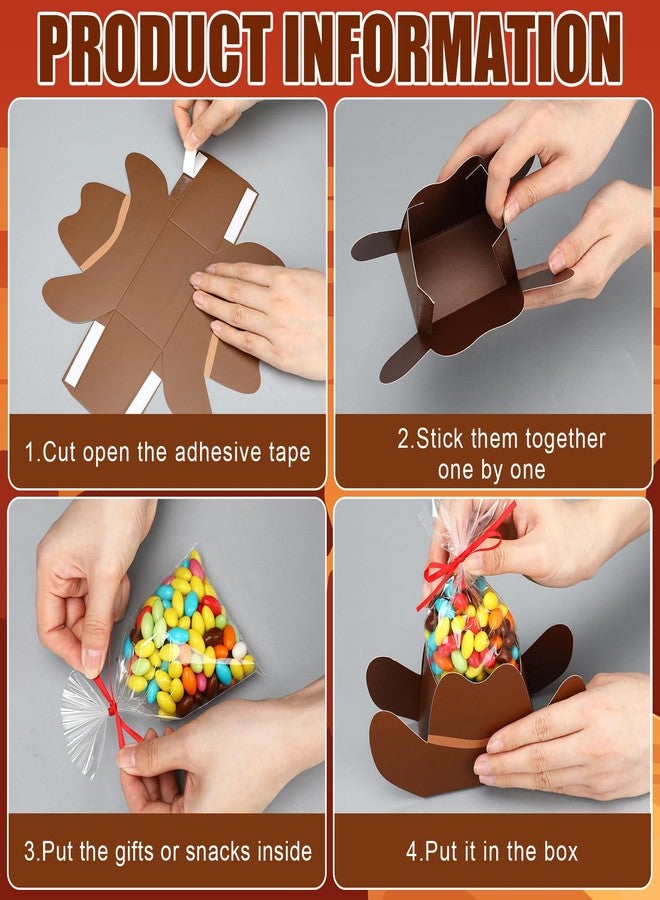 Epakh 24 Sets 3D Western Cowboy Hat Gift Boxes with Opp Bags and Red Ribbons Wild West Candy Party Favors Food Snack Goodie Boxes Containers for Vbs Rodeo Theme Birthday Party Decorations Supplies - Image 3