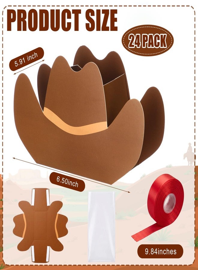 Epakh 24 Sets 3D Western Cowboy Hat Gift Boxes with Opp Bags and Red Ribbons Wild West Candy Party Favors Food Snack Goodie Boxes Containers for Vbs Rodeo Theme Birthday Party Decorations Supplies - Image 2