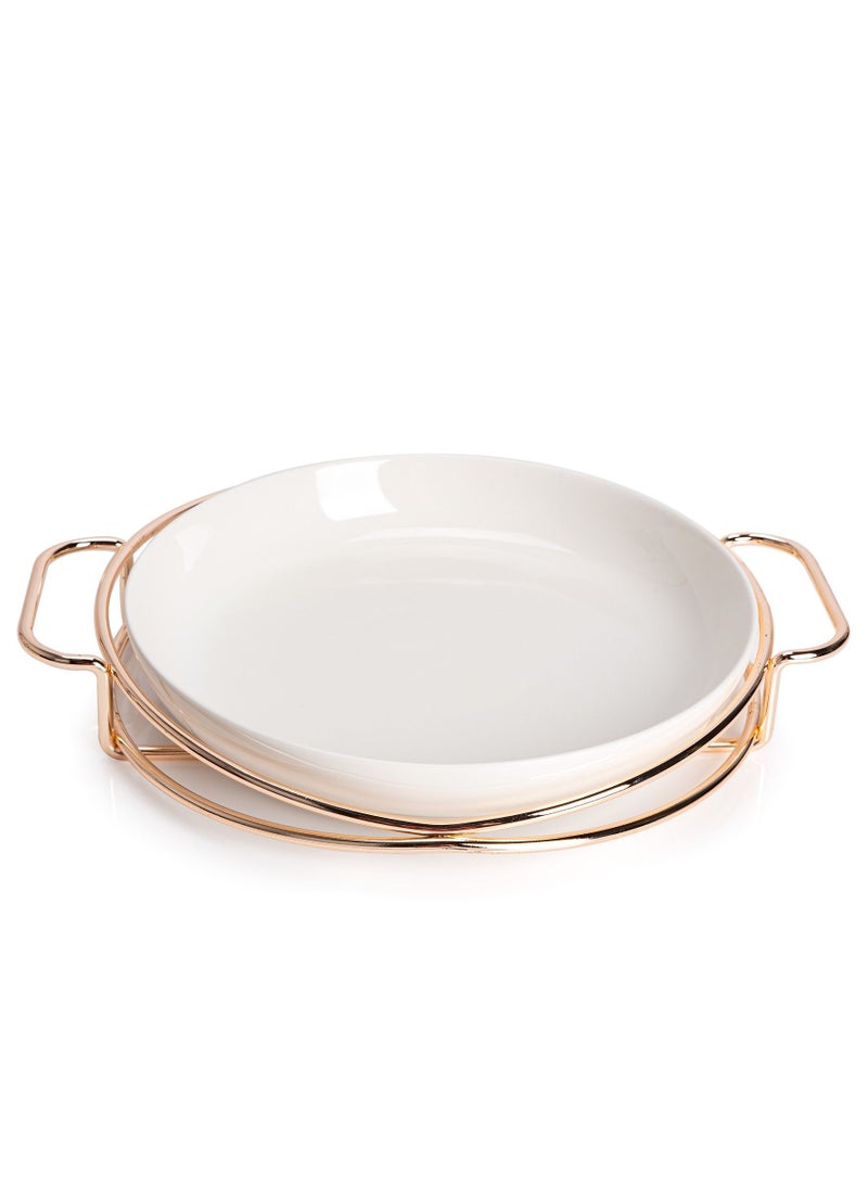 La Mesa Round Plate With Stand Round Porcealin White/Gold 28 Cm - Image 3
