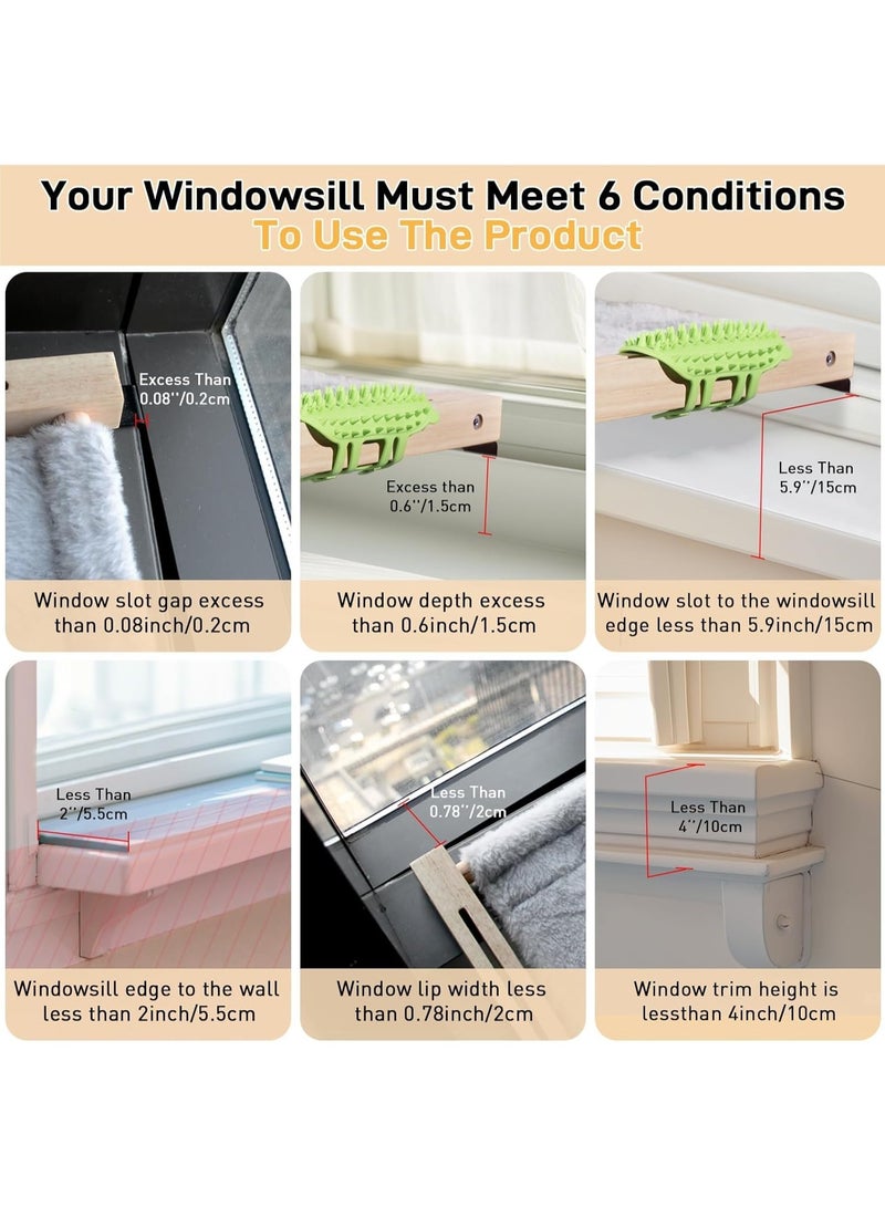 Cat Window Perch, Window Bed for Indoor Cats, Hammock Window Seat with Self Groomer, Wood & Metal Frame, Easy to Adjust & Assemble Cat Windowsill Perch(Medium) - Image 5