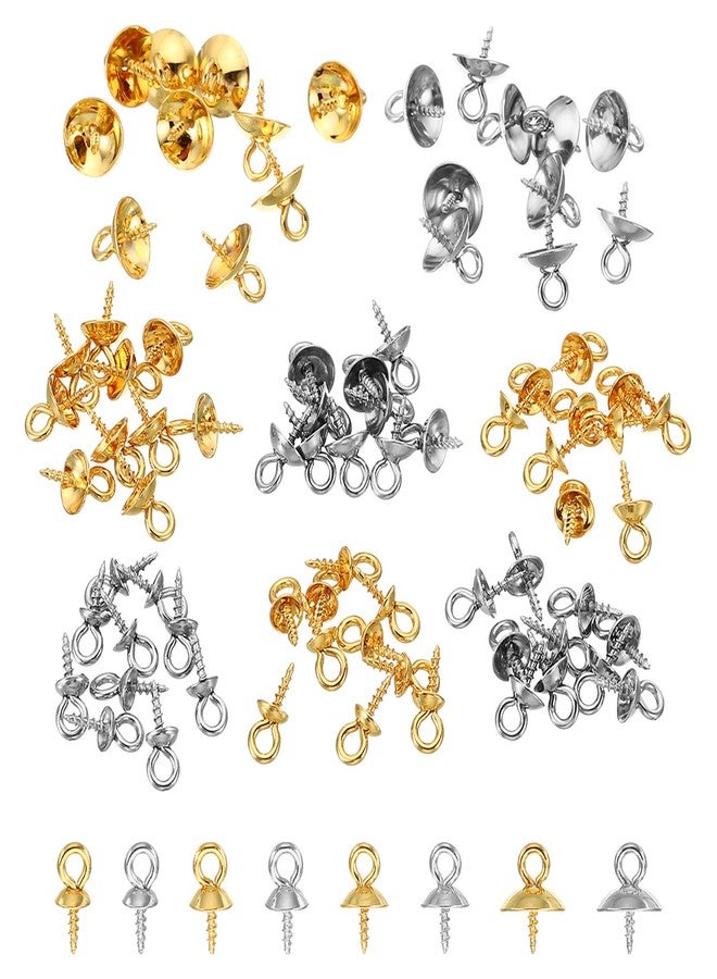 Patikil 4Mm 5Mm 6Mm 8Mm Cup Pearl Screw Eye Pin Peg Pendant 80 Pcs Eye Pin Pegs With Cap For Earrings Half Drilled Beads Making Gold Silver