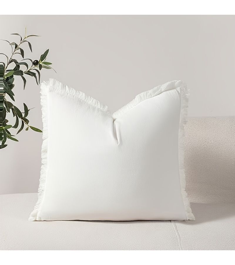 Decorative Tassel Pillow Cover Army Green 45x45 Cm Bohemian Farmhouse Cushion Cover Soft Beige Solid Color Machine Washable Zipper Closure For Living Room Home Decoration - Image 5