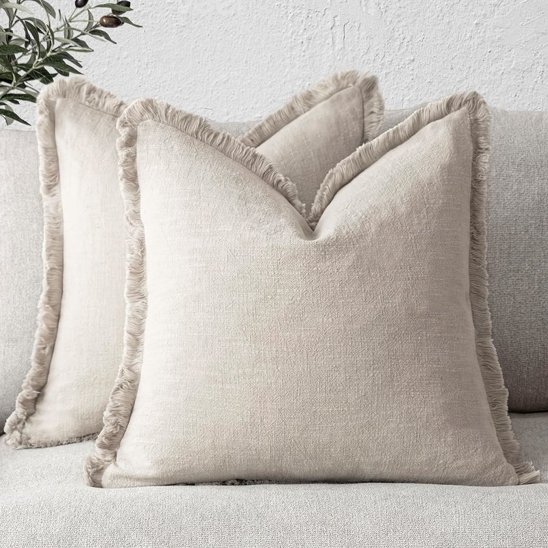 Decorative Tassel Pillow Cover Army Green 45x45 Cm Bohemian Farmhouse Cushion Cover Soft Beige Solid Color Machine Washable Zipper Closure For Living Room Home Decoration - Image 3