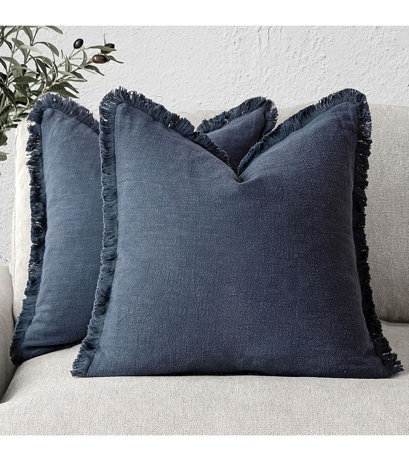 Decorative Tassel Pillow Cover Army Green 45x45 Cm Bohemian Farmhouse Cushion Cover Soft Beige Solid Color Machine Washable Zipper Closure For Living Room Home Decoration - Image 1