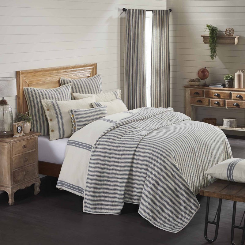 Piper Classics Market Place Blue Ticking Stripe Twin Quilt