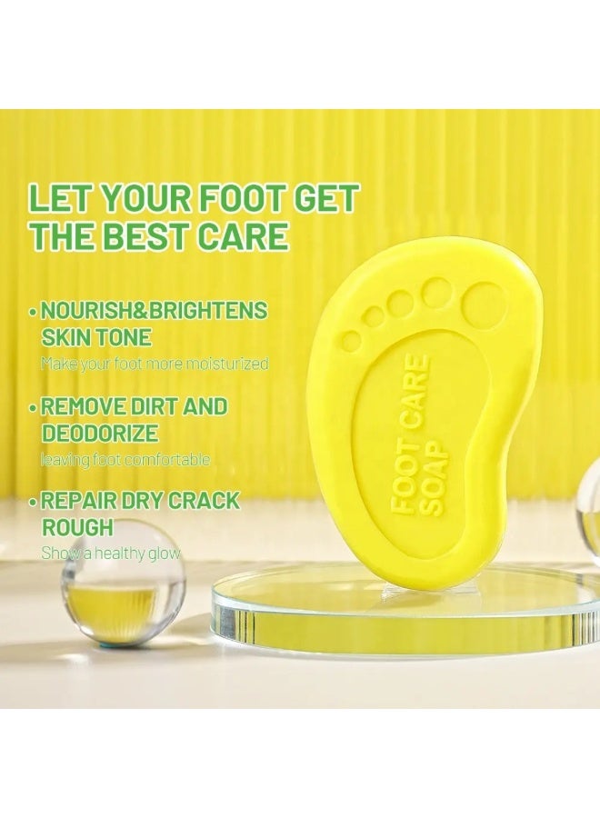 Aichun beauty صابون العناية بالقدمين بالموز 80 جرام إزالة الأوساخ وإزالة الروائح الكريهة إصلاح القدمين الجافة والمتشققة والخشنة مغذي ومضيء وملين صابون القدمين الصلب بالموز مع الحليب وزيت اللوز - Image 4