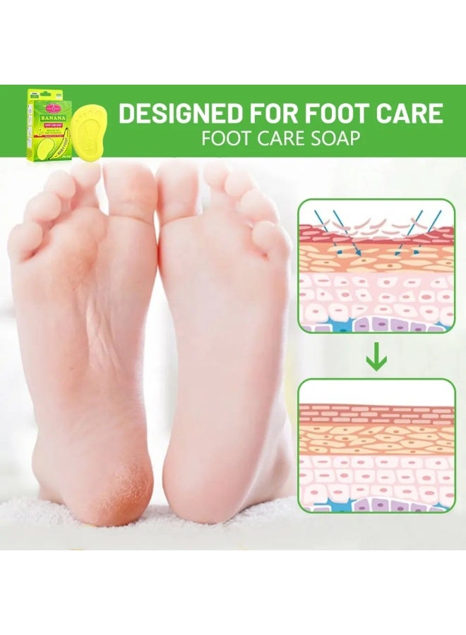 Aichun beauty صابون العناية بالقدمين بالموز 80 جرام إزالة الأوساخ وإزالة الروائح الكريهة إصلاح القدمين الجافة والمتشققة والخشنة مغذي ومضيء وملين صابون القدمين الصلب بالموز مع الحليب وزيت اللوز - Image 5