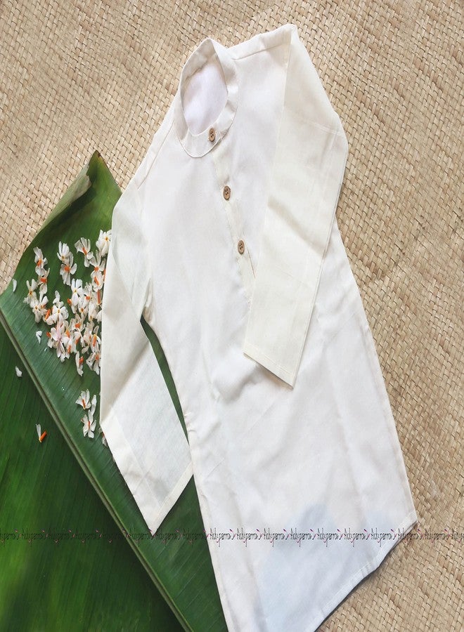 Picksparrow طقم كورتا قطني سادة من بيكسبارو للأطفال الرضع من ولاية كيرالا مع بنطال دهوتي (0-6 أشهر، أبيض كريمي (سادة)) - Image 5