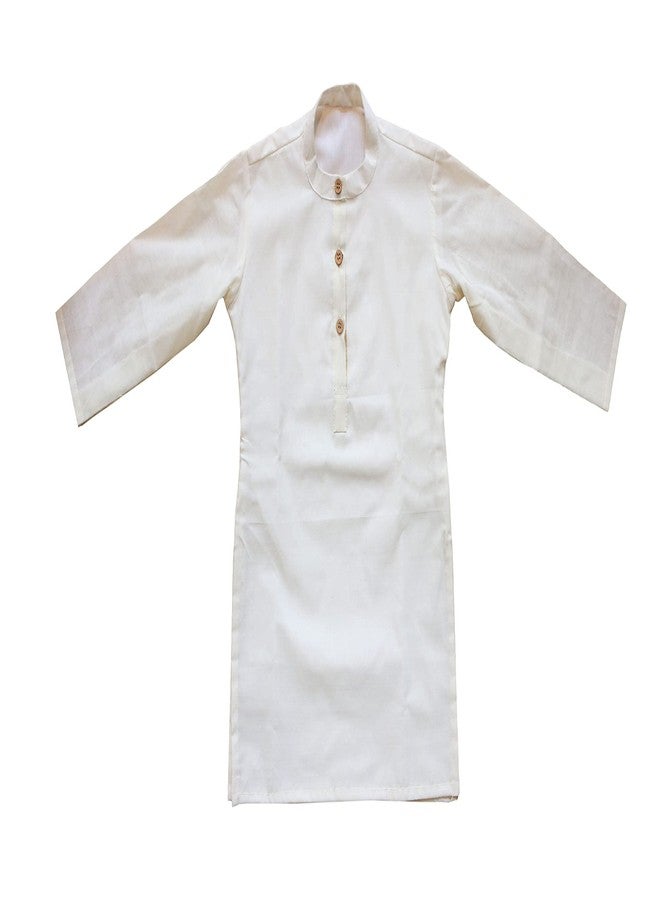 Picksparrow طقم كورتا قطني سادة من بيكسبارو للأطفال الرضع من ولاية كيرالا مع بنطال دهوتي (0-6 أشهر، أبيض كريمي (سادة)) - Image 2