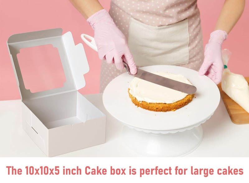 Festiko 5 Pcs Cake Boxes Window Clear Bakery Dessert Box, 10x10x5 Square White Large Disposable Pie Boxes, Package for Baked Goods, Paper Pastry Packaging Donut Delivery Box with Adorable Stickers - Image 5