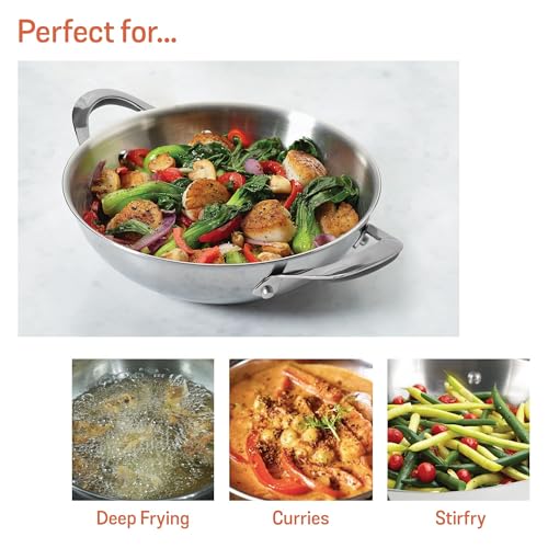 Meyer Select Nickel Free Stainless Steel Kadai with Glass Lid | Steel Kadhai with Triply Base for Deep Frying | Gas and Induction Compatible, 22cm/ 1.91 Liters, Silver - Image 4