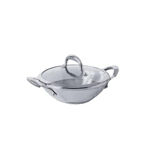 Meyer Select Nickel Free Stainless Steel Kadai with Glass Lid | Steel Kadhai with Triply Base for Deep Frying | Gas and Induction Compatible, 22cm/ 1.91 Liters, Silver - Image 2