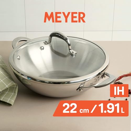 Meyer Select Nickel Free Stainless Steel Kadai with Glass Lid | Steel Kadhai with Triply Base for Deep Frying | Gas and Induction Compatible, 22cm/ 1.91 Liters, Silver - Image 3