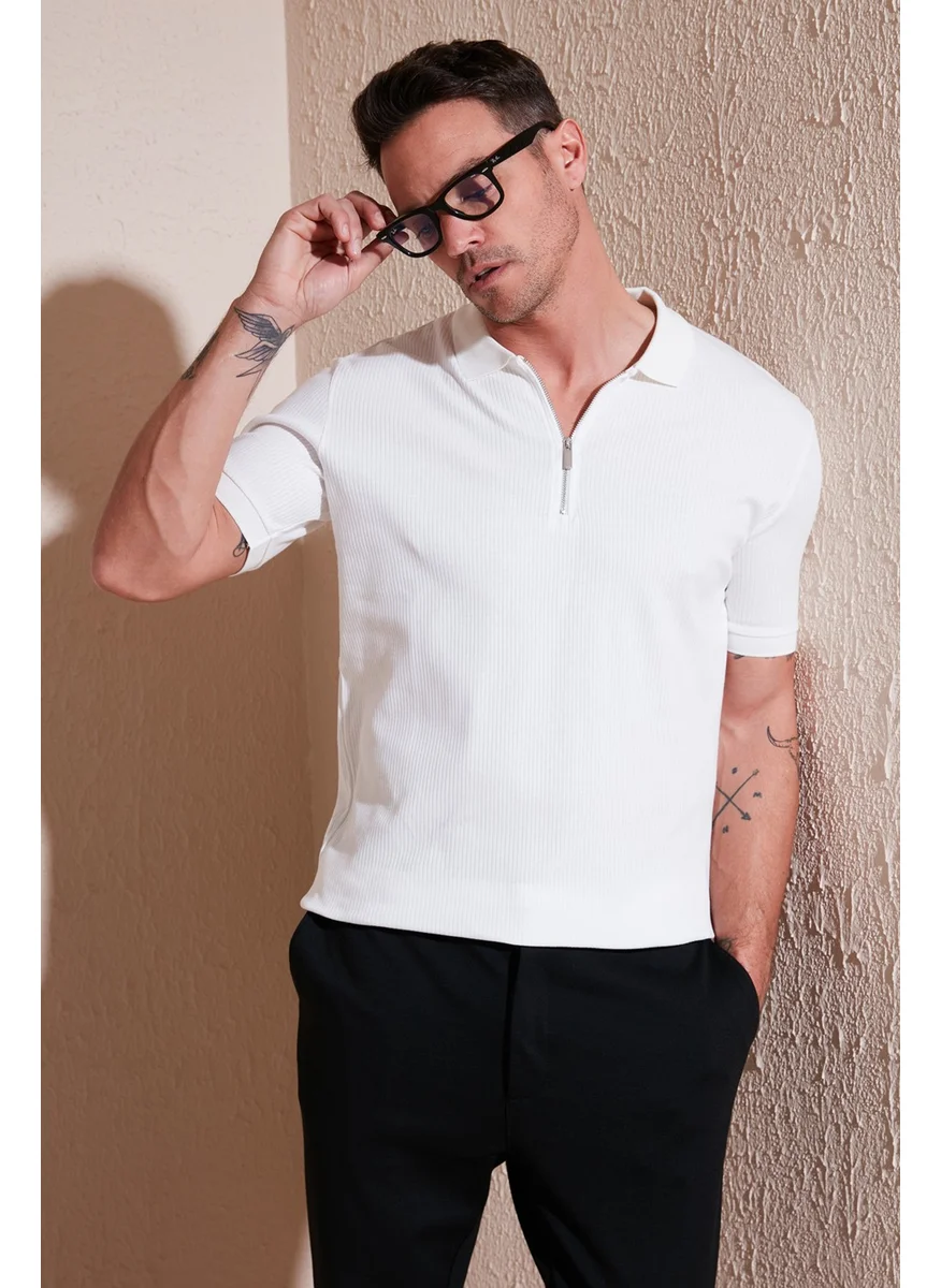 بوراتي Cotton Regular Fit Zippered Polo Neck T Shirt Men's Polo Neck T Shirt 5902738
