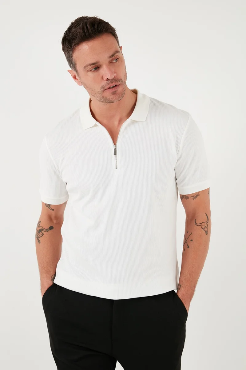 Buratti Cotton Regular Fit Zippered Polo Neck T Shirt Men's Polo Neck T Shirt 5902738