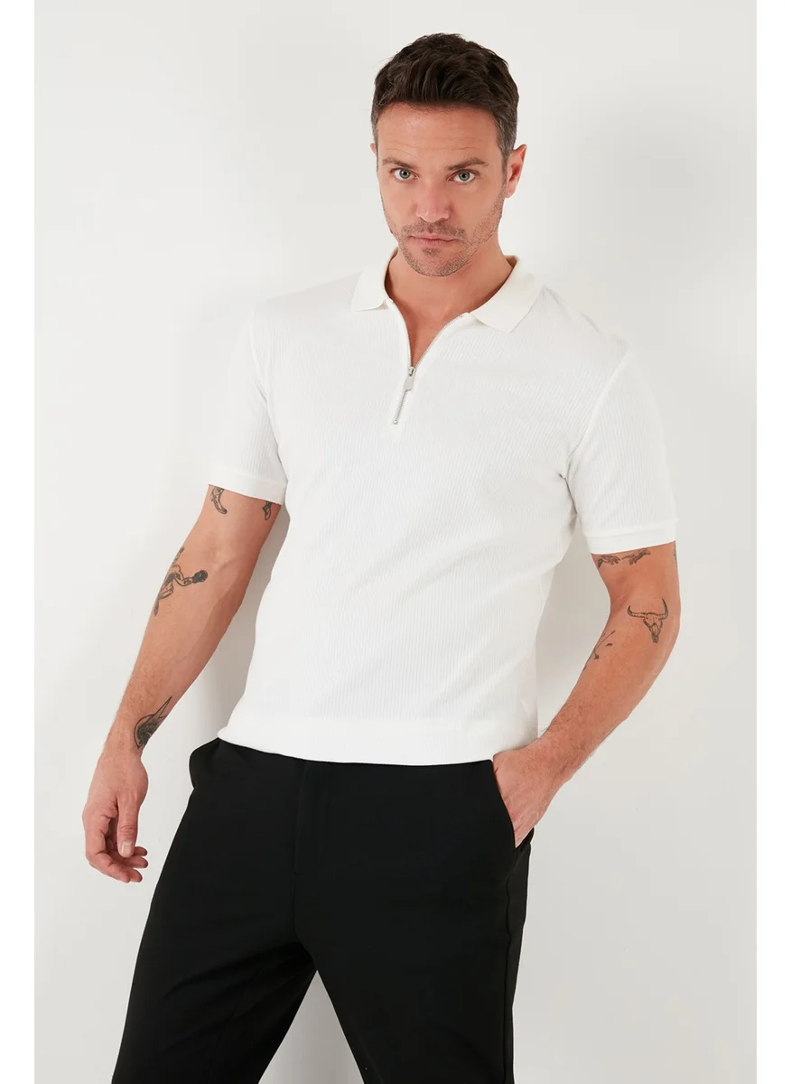 بوراتي Cotton Regular Fit Zippered Polo Neck T Shirt Men's Polo Neck T Shirt 5902738