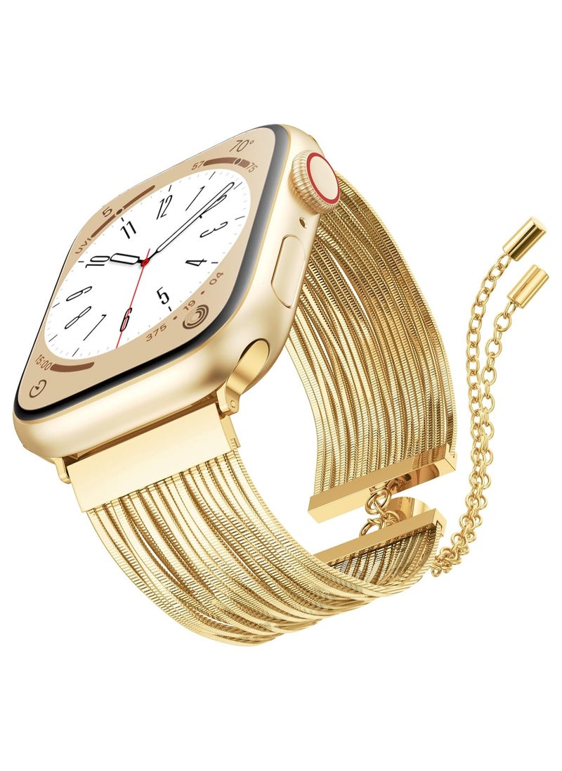 O Ozone - Stainless Steel Tassel Band For Apple Watch Series 10 9 8 7 6 5 4 SE, 38/40/41/42mm Dressy Chain Metal Wristband Strap - Gold - Image 1