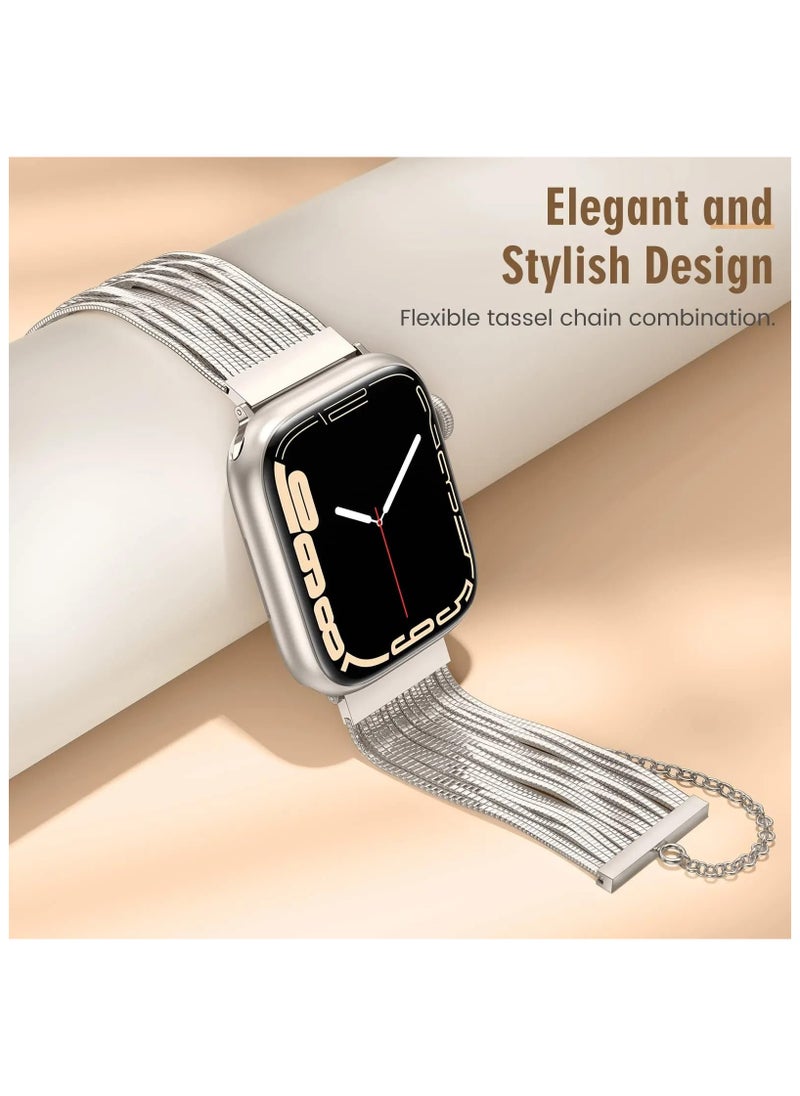 O Ozone - Stainless Steel Tassel Band For Apple Watch Series 10 9 8 7 6 5 4 SE, 38/40/41/42mm Dressy Chain Metal Wristband Strap - Gold - Image 1