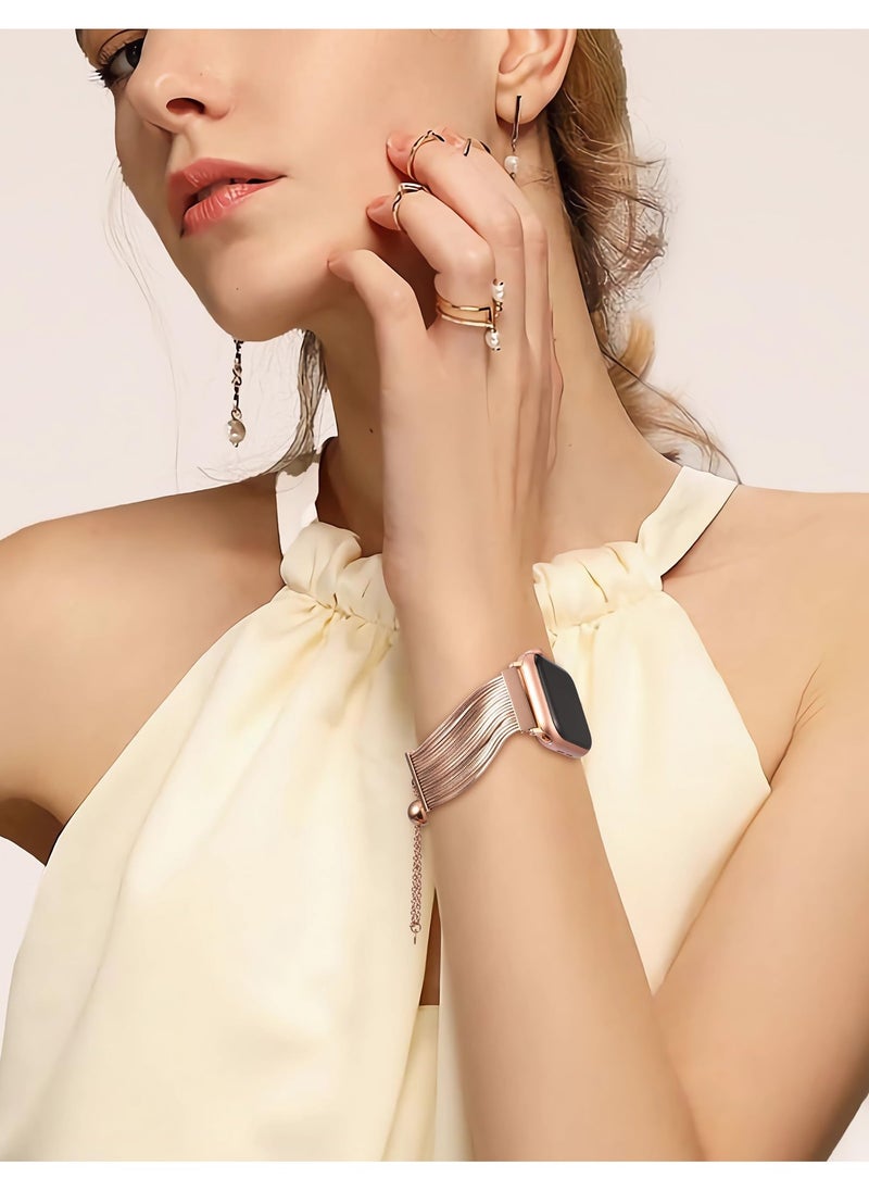 O Ozone - Stainless Steel Tassel Band For Apple Watch Series 10 9 8 7 6 5 4 SE, 38/40/41/42mm Dressy Chain Metal Wristband Strap - Gold - Image 1