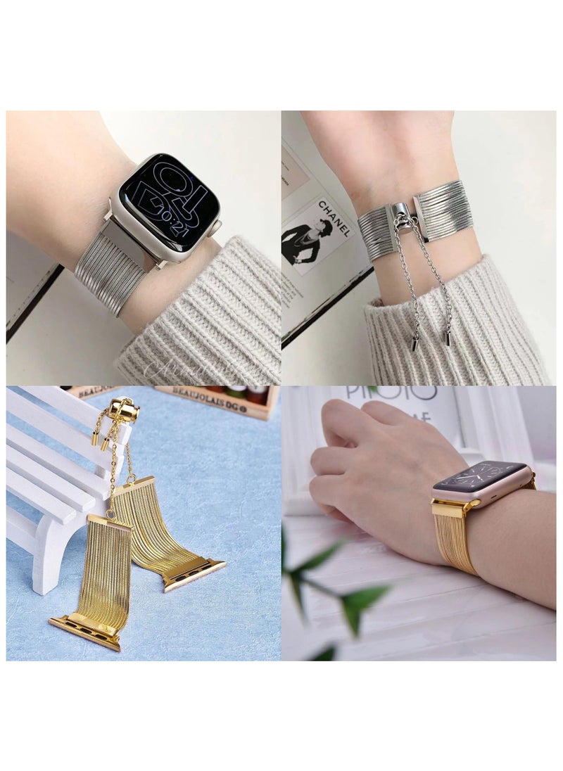 O Ozone - Stainless Steel Tassel Band For Apple Watch Series 10 9 8 7 6 5 4 SE, 38/40/41/42mm Dressy Chain Metal Wristband Strap - Gold - Image 1