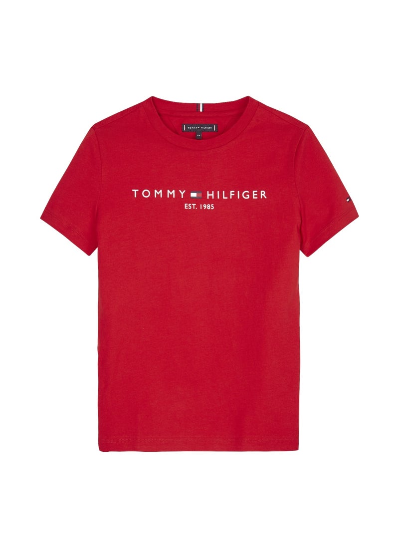 TOMMY HILFIGER Kids' Essential Organic Cotton Logo T-Shirt - Cotton, Red  - Image 1