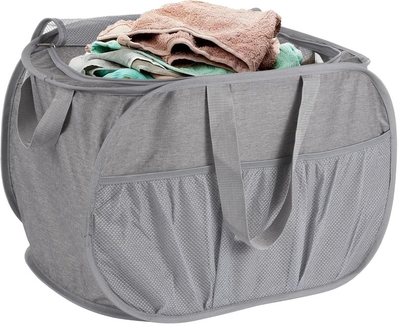 Gray Laundry Hamper, Foldable With Lid, 23.6 X 14.6 X 14.6 In, Dirty Clothes Storage Basket With Zippered Mesh Top, Designed With Extended Handles For Home - Image 1