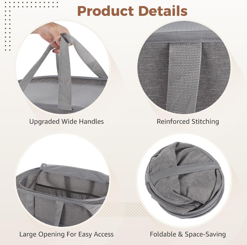 Gray Laundry Hamper, Foldable With Lid, 23.6 X 14.6 X 14.6 In, Dirty Clothes Storage Basket With Zippered Mesh Top, Designed With Extended Handles For Home - Image 2