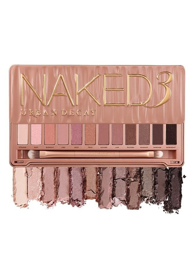 Urban Decay - Naked3 Eyeshadow Palette, 12 Versatile Rosy Neutral Shades for Every Day - Ultra-Blendable, Rich Colors with Velvety Texture - Set Includes Mirror & Double-Ended Makeup Brush - Image 1