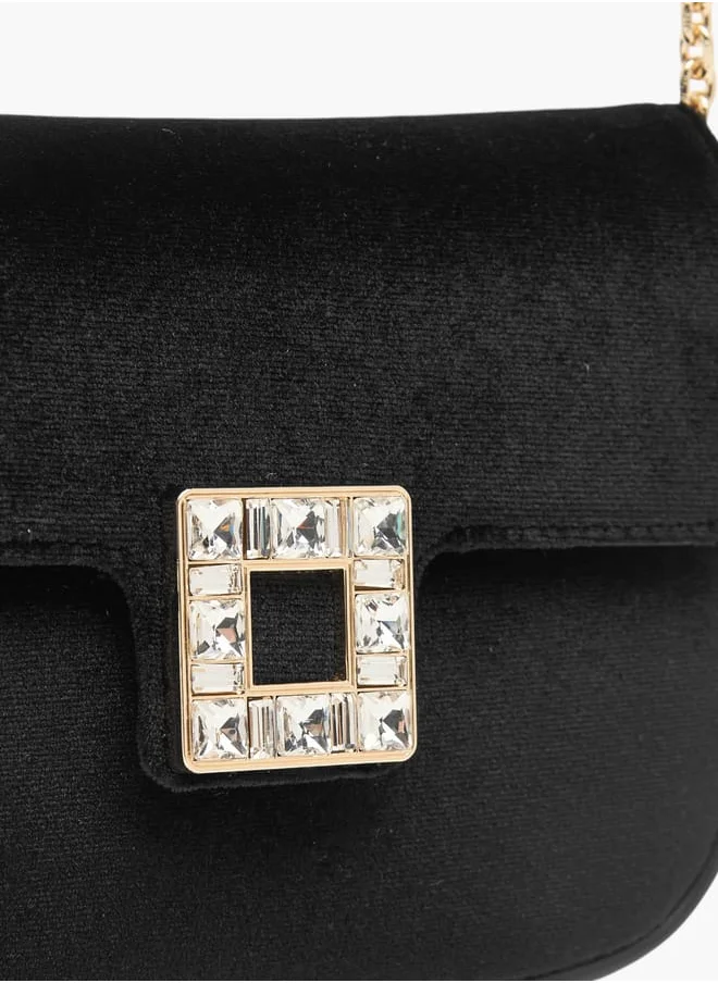 Celeste Womens Embellished Crossbody Bag With Chain Strap And Flap Closure