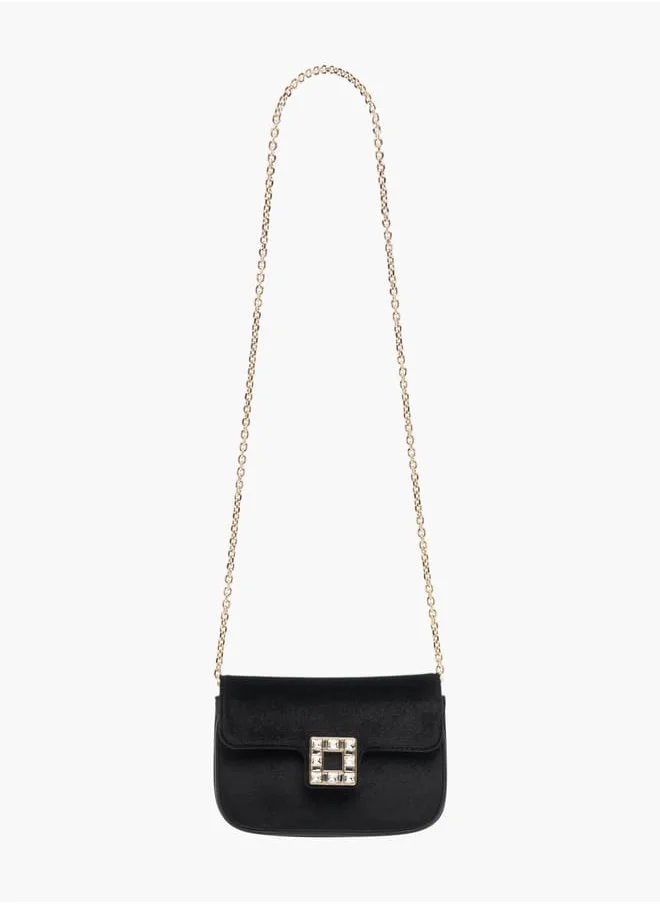 سيليست Womens Embellished Crossbody Bag With Chain Strap And Flap Closure