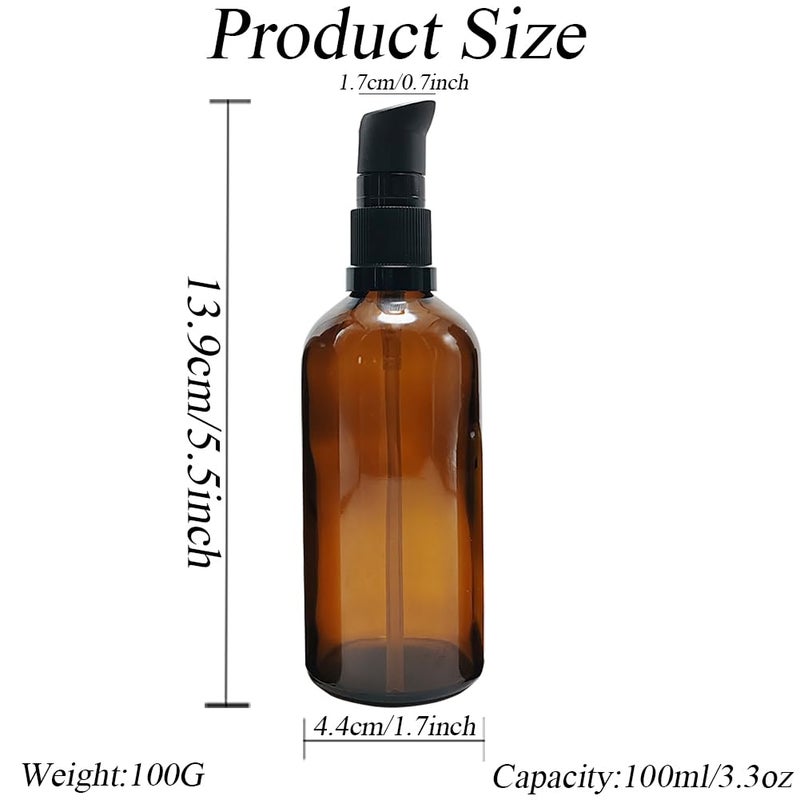 TUPWEL 2PCS Upscale Amber Glass Refillable Pump Press Lotion Bottles Container Jars Pot For Makeup Foundations Cosmetic Skin Care Cream Emulsion Essential Oils(100ml / 3.4oz) - Image 2