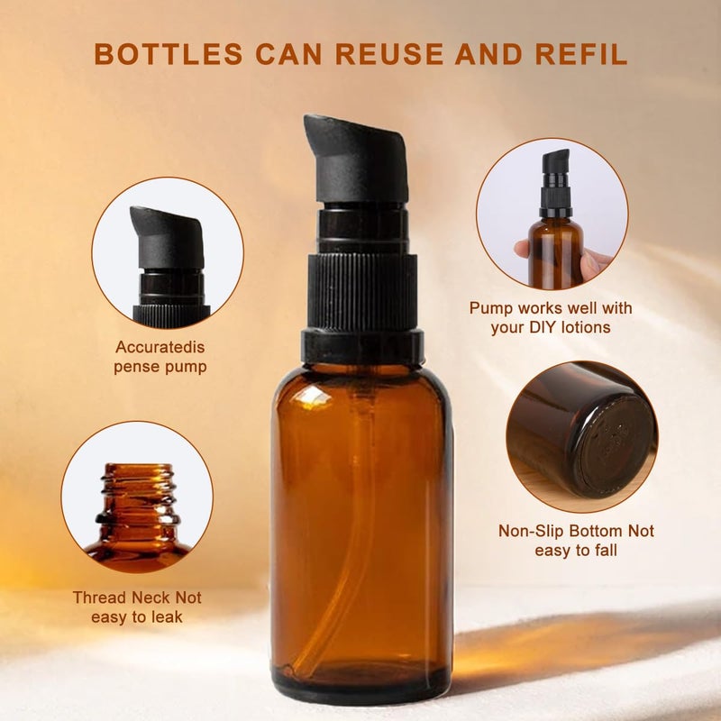 TUPWEL 2PCS Upscale Amber Glass Refillable Pump Press Lotion Bottles Container Jars Pot For Makeup Foundations Cosmetic Skin Care Cream Emulsion Essential Oils(100ml / 3.4oz) - Image 3