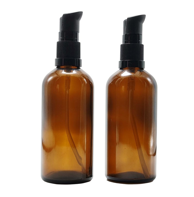 TUPWEL 2PCS Upscale Amber Glass Refillable Pump Press Lotion Bottles Container Jars Pot For Makeup Foundations Cosmetic Skin Care Cream Emulsion Essential Oils(100ml / 3.4oz) - Image 1