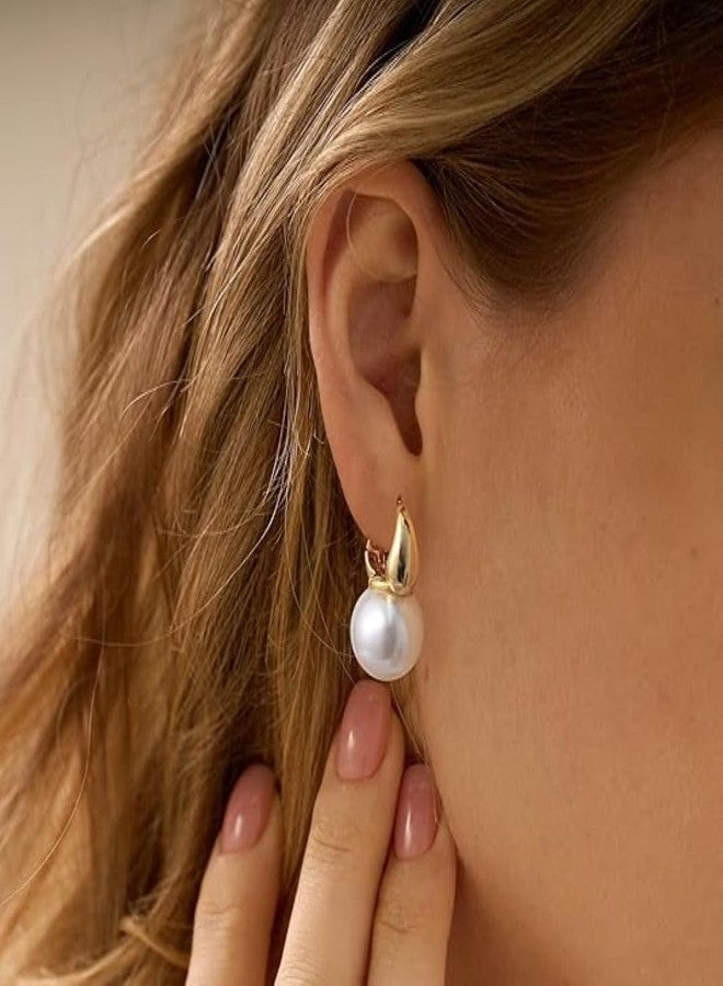 Siddhatva Gold Pearl earrings for Women Huop Huggie Drop Stylish Trendy Dainty Pearl Hoop Earrings Jewellery - Image 4