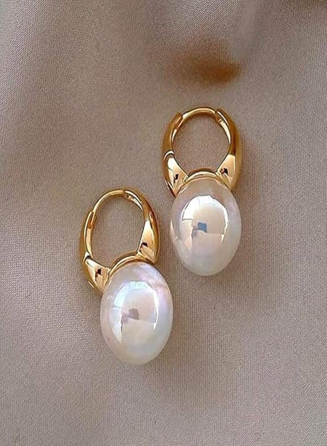 Siddhatva Gold Pearl earrings for Women Huop Huggie Drop Stylish Trendy Dainty Pearl Hoop Earrings Jewellery - Image 3
