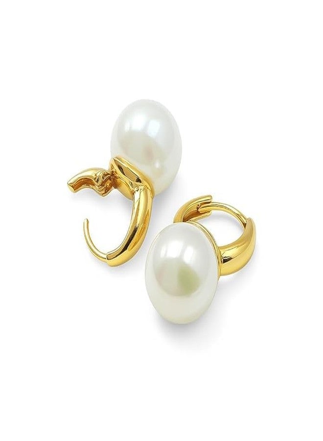 Siddhatva Gold Pearl earrings for Women Huop Huggie Drop Stylish Trendy Dainty Pearl Hoop Earrings Jewellery - Image 1